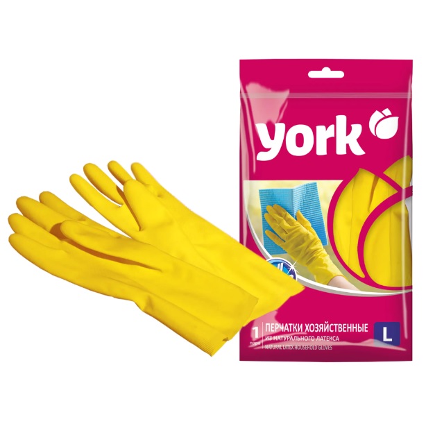 Перчатки латексные с хлопк.напыл. L (большой) 1пара Желтые 092010 "York" *12/144
