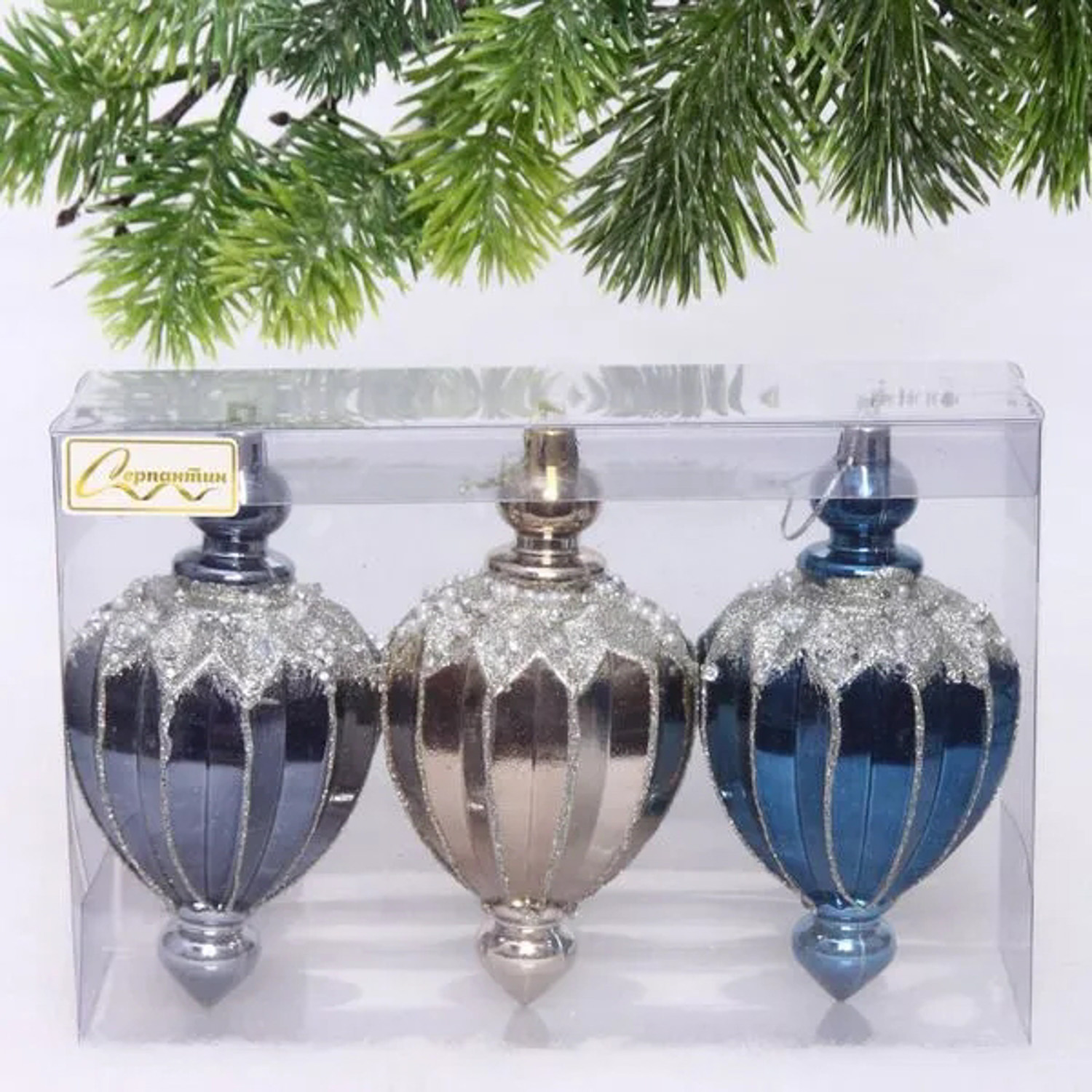 Набор украшений SHINE "Highlights" 12х7 см (3 шт.), night blue/champagne silver/grey