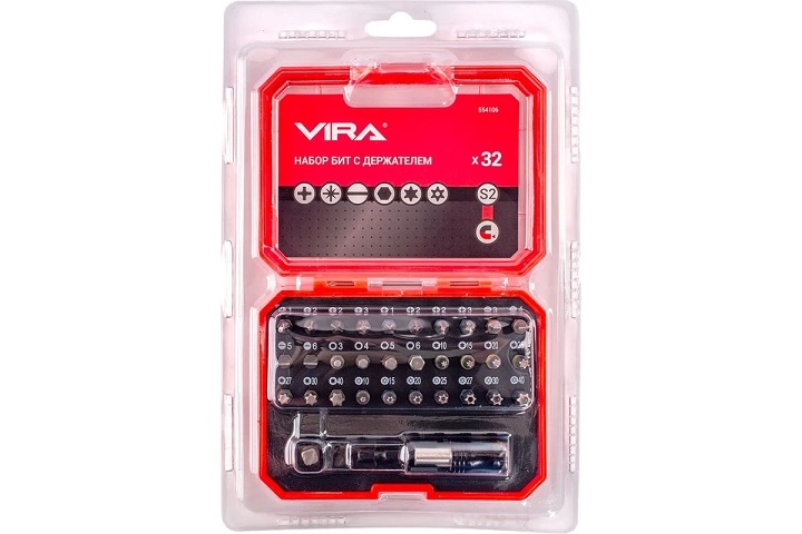 Набор бит 25мм PH/PZ/SL/T(ТН)/HEX (32шт) магнитный адаптер хвостовик1/4" (554106) VIRA *1/6/24 Набор бит 25мм PH/PZ/SL/T(ТН)/HEX (32шт) магнитный адаптер хвостовик1/4" (554106) VIRA *1/6/24