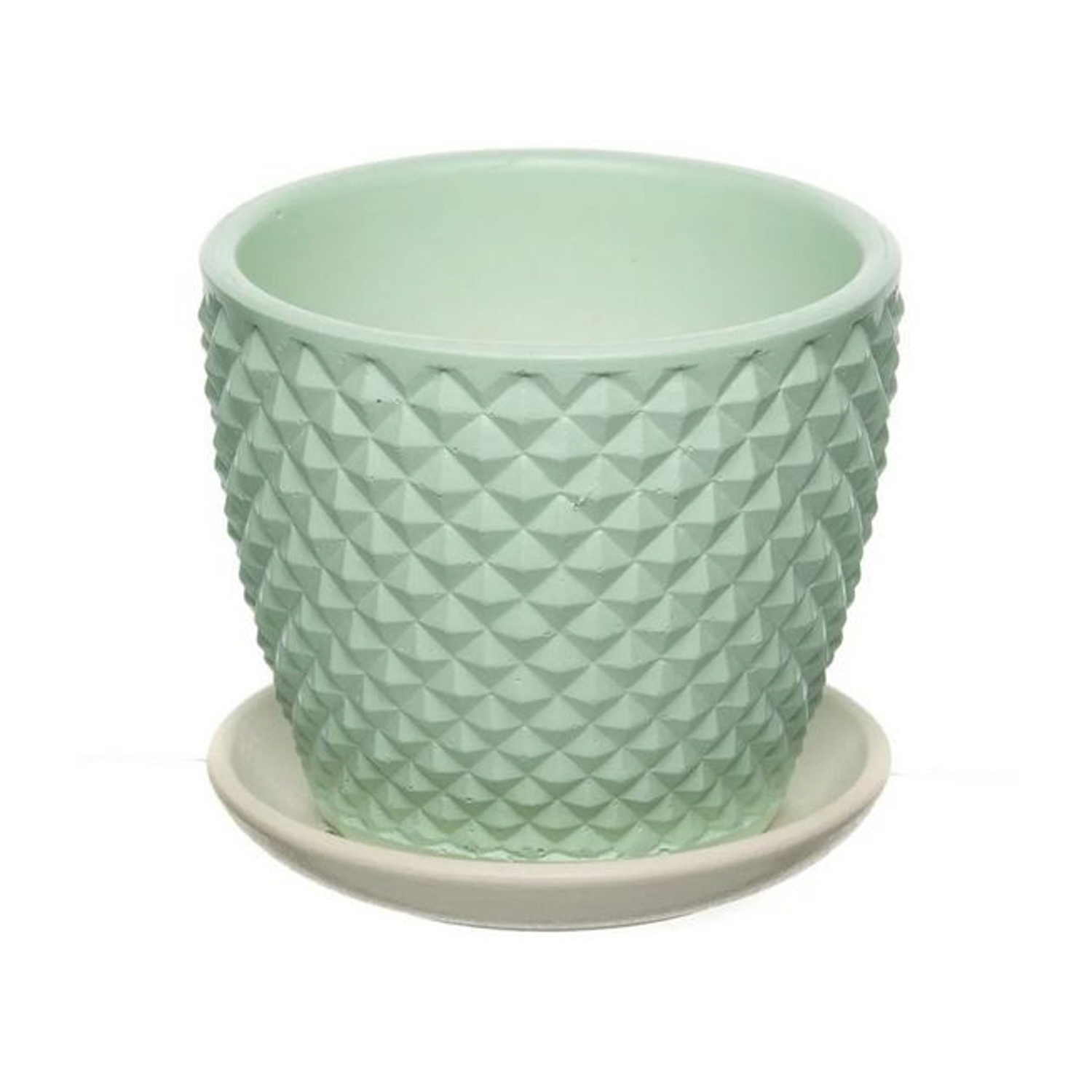 Кашпо бетон "Бутон" "Грань" 0,7л d верха 116мм h110мм с поддоном Зеленый №1 КБ-Б1-217-01 *16