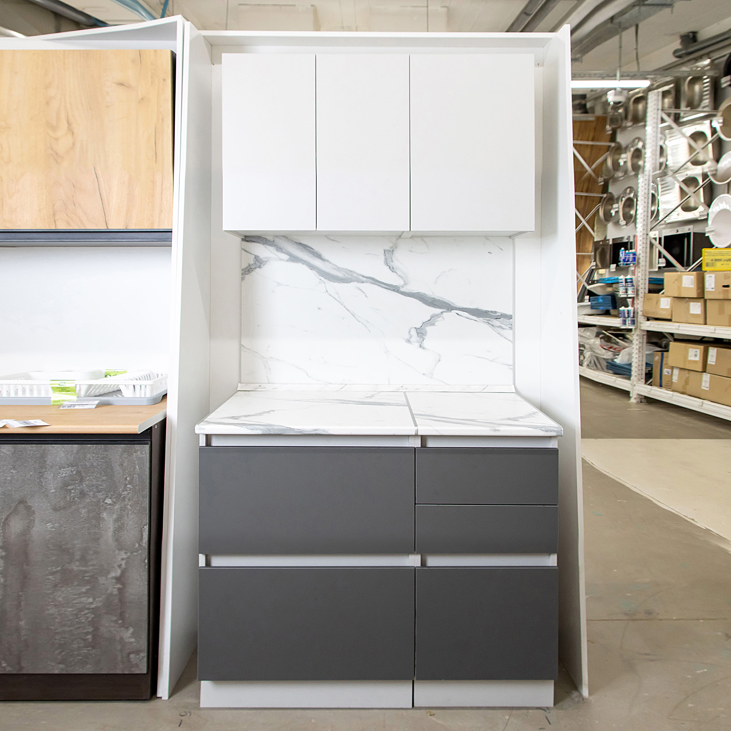 Шкаф навесной 400х676х290 мм BROZEX-WOOD Серый лед, с дверцей, серый / графит