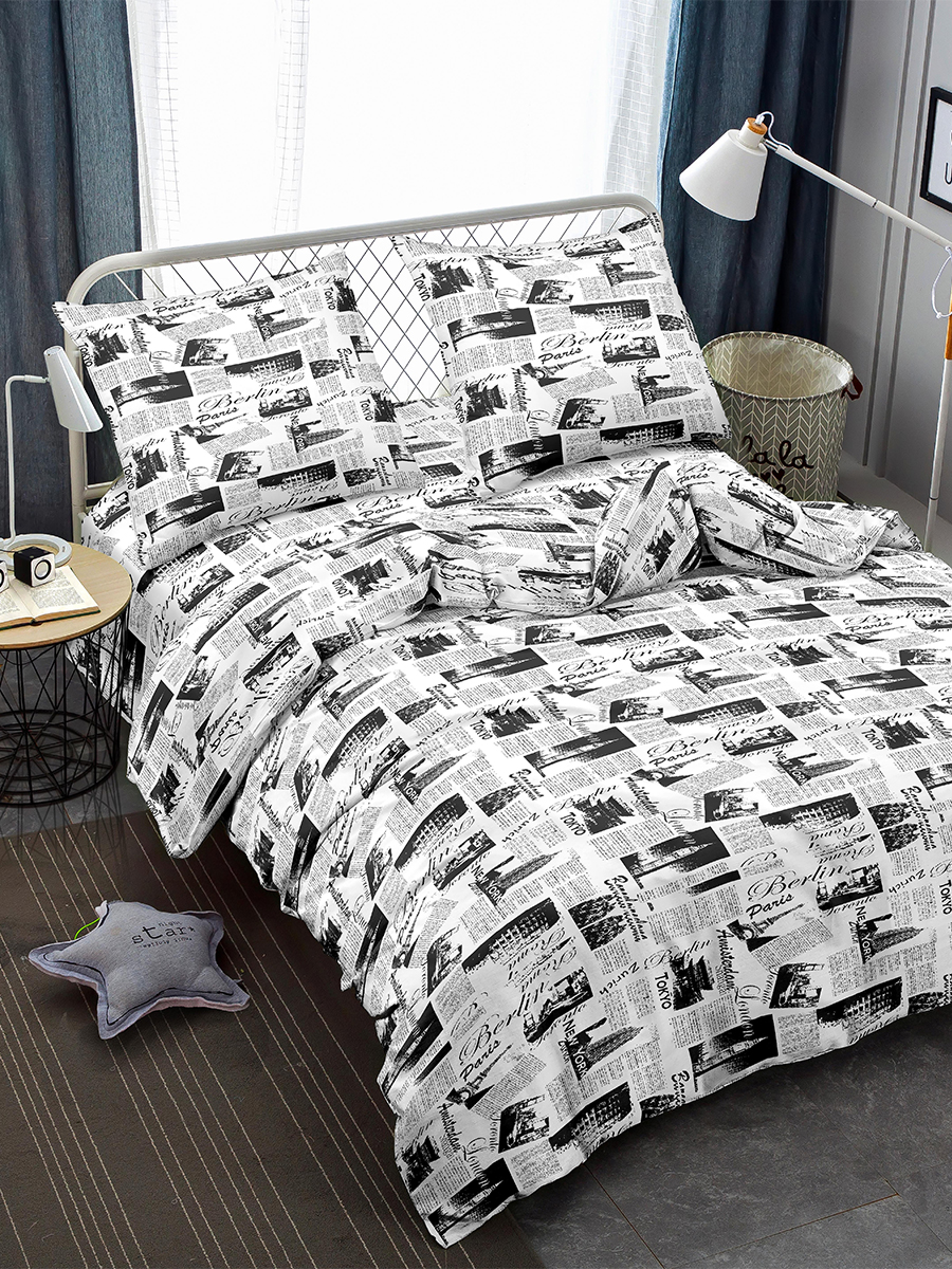 Постельное белье 1,5сп макосатин Amore Mio 24476 Trip белый, наволочки 70*70 - 2шт *1