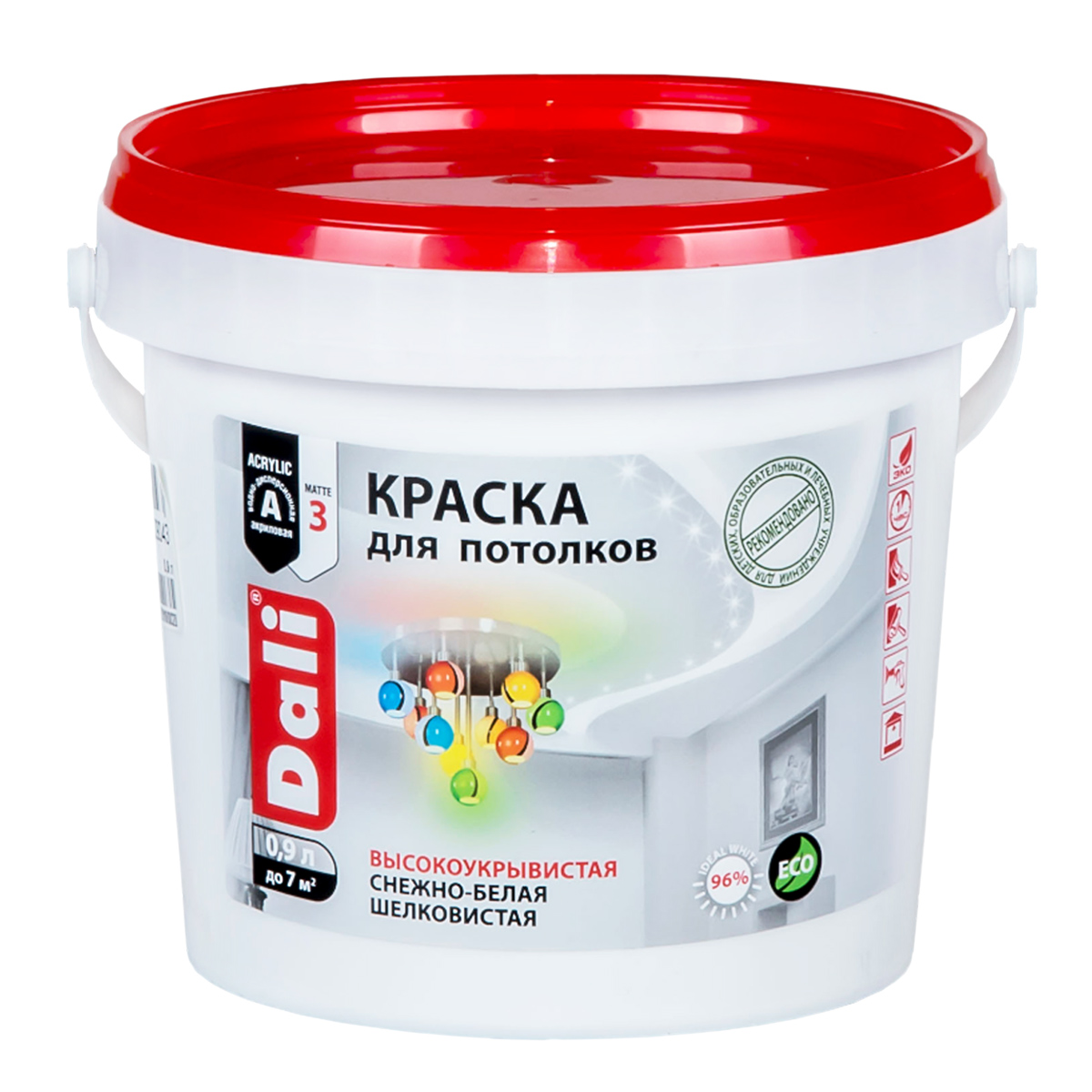 Краска акриловая 0.9 л для потолков DALI, снежно-белая, глубокоматовая