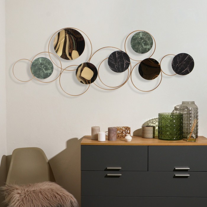 яяяДекор настенный металл "Кольца: золото и мрамор" 64х172 см  7334151