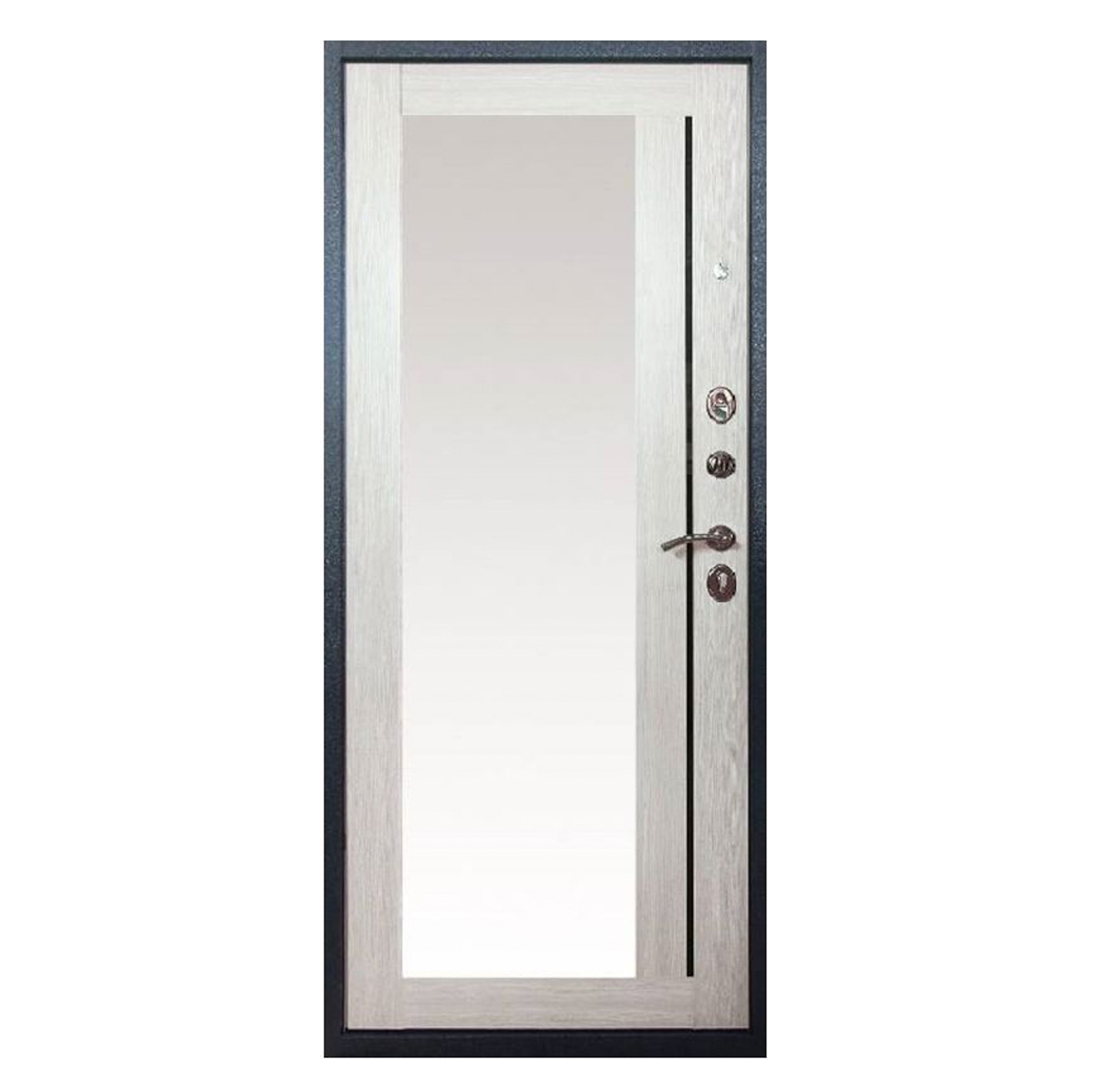 Дверь входная ПРОМЕТ Титан, 860х2050х70 мм, с зеркалом, правая, графит/лиственница беленая