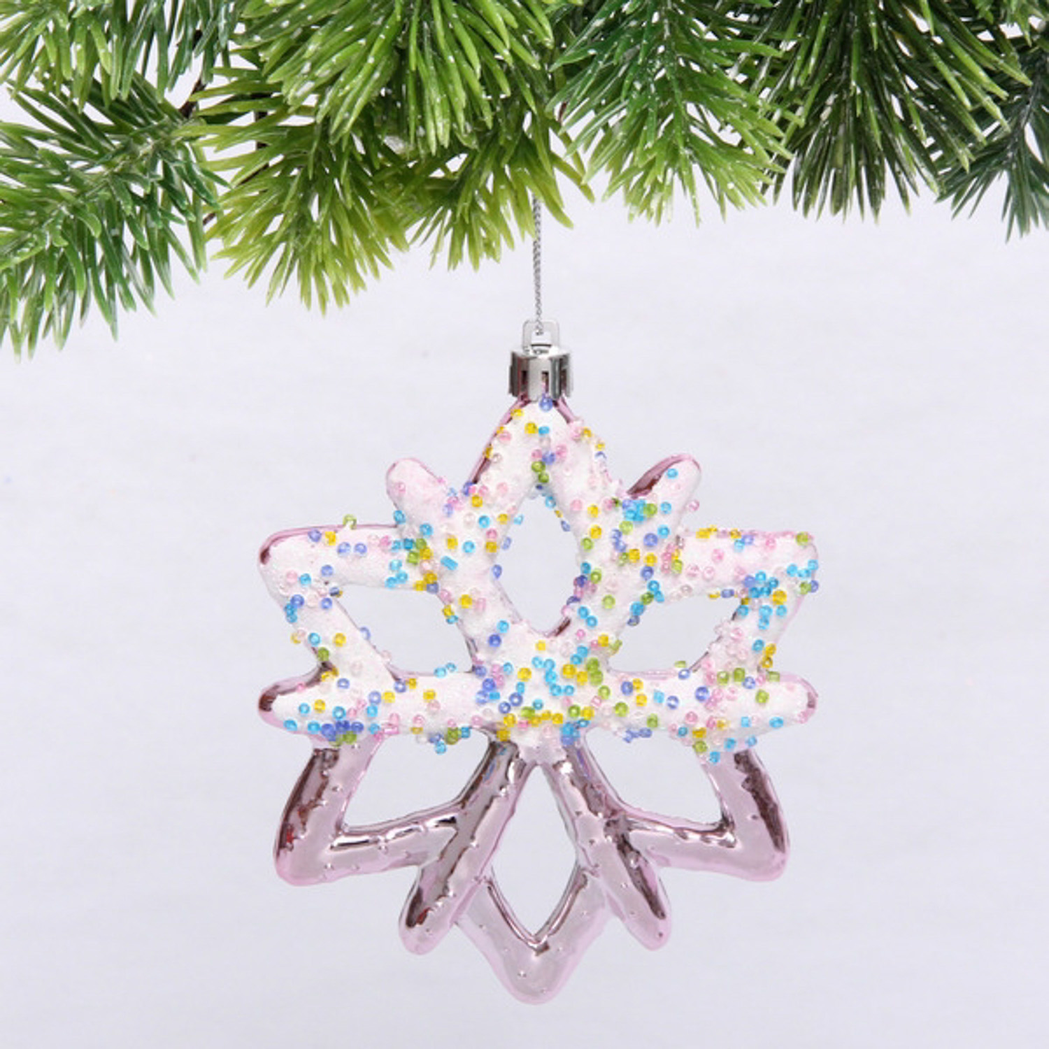 Елочная игрушка "Зимняя снежинка" 10*1*12 см, розовый Елочная игрушка "Зимняя снежинка" 10*1*12 см, розовый