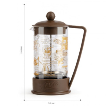 Чайник заварочный жаропрочное стекло "Френч-пресс" 600мл "Viva la Vida" Корич.(BF-750)"Barouge"*1/30
