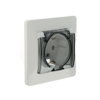 Розетка "Glossa" СП 1-мест. белая c/з, з/ш крышка IP44 GSL000148 *1/10