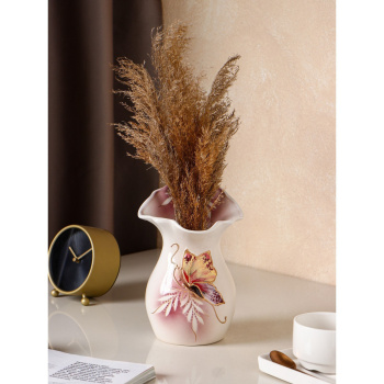 Ваза настольная "Бутон", бело-розовая, бабочка, 22 см 1204585