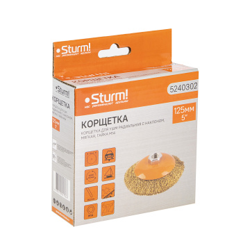 Щетка-насадка "колесо" М14 для УШМ 125 мм STURM латун.волн.пров. (арт.5240302) *1/45