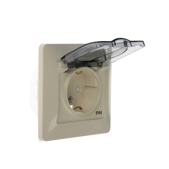 Розетка "Glossa" СП 1-мест. бежевая c/з з/ш крышка IP44 GSL000248 *1/10