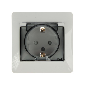 Розетка "Glossa" СП 1-мест. белая c/з, з/ш крышка IP44 GSL000148 *1/10