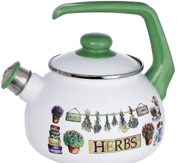 Чайник эмалир.со свистком 2,5л "Травы" 2594 (Сербия) *1/6
