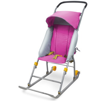 Санки-коляска детские "Умка 1 комфорт" выс.сид.+коз.,плоск.полозья с колес. Розов. У1К (Ижевск)*1/2