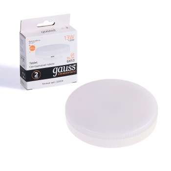 Лампа светодиодная Gauss, GX53, таблетка, 13 Вт, 890 Лм, теплый белый свет