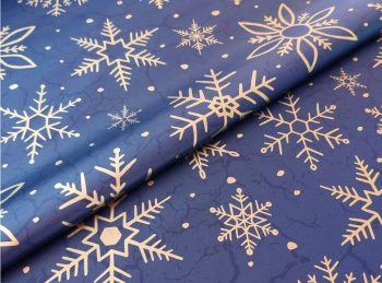 Клеёнка на тканевой основе "Print" "Снежинки золотые" синий фон шир.1,37м GW-21770 "Great Way" *20