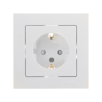 Розетка "ATLAS DESIGN" СП 1-мест. белая з/к з/ш 16А в сборе SchE ATN000144 *1/15