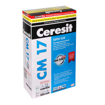 Клей для плитки 25 кг Церезит СМ 17 Супер Флекс, эластичный, C2 TE S1