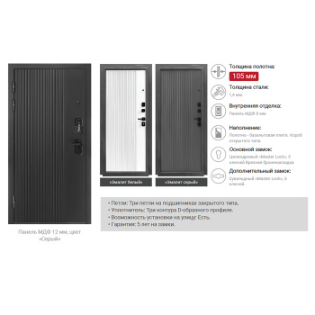 Дверь входная 2050х860х105 мм Форпост Спарта, левая, эмалит серый