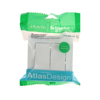 Выключатель "ATLAS DESIGN" СП 2кл. белый 10АХ в сборе SchE ATN000152 *1/15