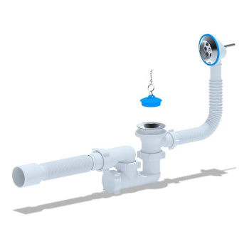 Обвязка в ванну с выпуском и переливом 1 1/2", регулируемый, с гофрой 40x50 АНИ Е255 *1/30