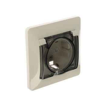 Розетка "Glossa" СП 1-мест. бежевая c/з з/ш крышка IP44 GSL000248 *1/10
