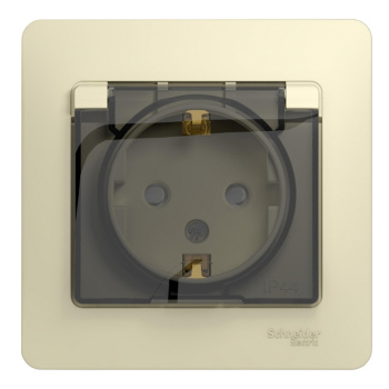 Розетка "Glossa" СП 1-мест. бежевая c/з з/ш крышка IP44 GSL000248 *1/10
