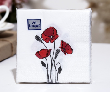 Салфетки бумажные 30шт, 20*20см Арт Букет Маки 2сл. *26
