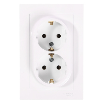 Розетка "ATLAS DESIGN" СП 2-мест. белая с/з в сборе 16А SchE ATN000124 *1/10/60