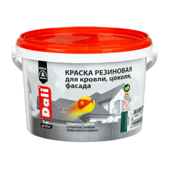 Краска резиновая 3 кг для кровли, цоколя, фасада DALI, зеленая