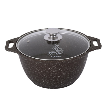 Кастрюля алюм. литая а/приг. Kukmara "Мраморная" кофейный 3,0л Стекл.кр. кмк32а (Кукмор) *1/3