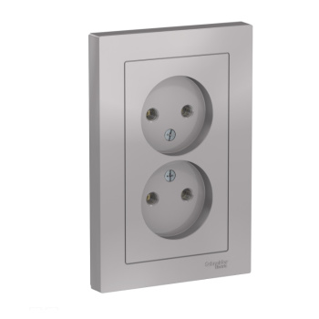 Розетка "ATLAS DESIGN" СП 2-мест. алюм. б/з 16А в сборе SchE ATN000320 *1/15