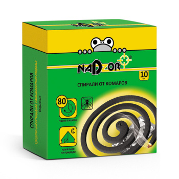 Спираль от комаров 10шт ЧЕРНАЯ Nadzor до 8 часов, без дыма *5/60