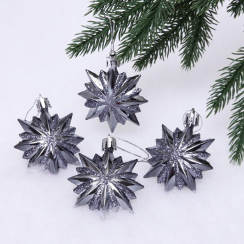 Ёлочные игрушки "Звезда остроконечная" 6 см (набор 4 шт), графит Ёлочные игрушки "Звезда остроконечная" 6 см (набор 4 шт), графит