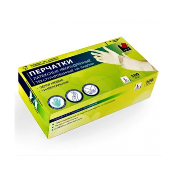 Перчатки латексные одноразовые текстурир. на "пальцах" L (большой) 100шт в к.NPD050L А.Д.М. *1/10