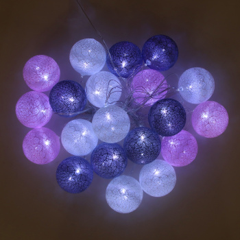 Гирлянда «Нить» Luazon Lighting, 5 м, фиксинг, белый, клубки серо-розовые 6 см, 20 LED, IP20, 220 В