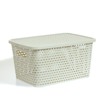 Корзина для хранения пластм. "Ротанг" 370х280х190мм с Крышкой Белый 2375 ("М-Пластика")*1/6