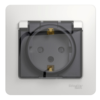 Розетка "Glossa" СП 1-мест. белая c/з, з/ш крышка IP44 GSL000148 *1/10