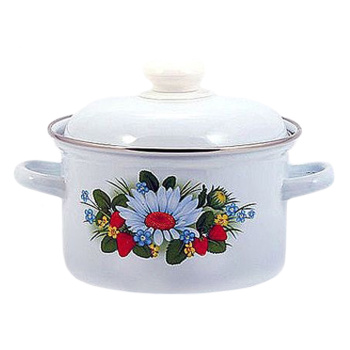 Кастрюля эмалированная 1,5л d140мм крышка с пл.р., обод нерж., с Деколью С-1608АП2/4 *1/8