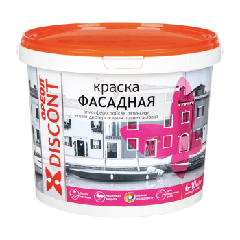 Краска акриловая 6.5 кг фасадная Дисконт Ореол, белая, матовая