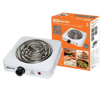 Электроплитка 1конфорка 1000Вт спираль, белая ЭПС1 230В TDM SQ2504-0001 *1/12