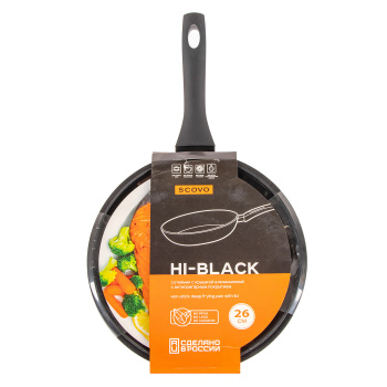 Сковорода алюм.а/приг.  Scovo "Hi-Blackl" d26см "Сотейник" Стекл.кр. HB-021 (з-д "Сково") *1/4
