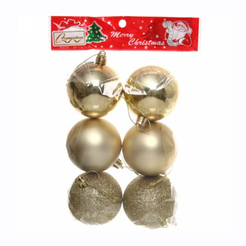 Новогодние шары 6 см (набор 6 шт) "Микс фактур", Золотой (пакет) Новогодние шары 6 см (набор 6 шт) "Микс фактур", Золотой (пакет)