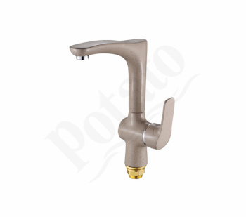 Смеситель для кухни Potato P4041-8 высокий излив (коричнево-бежевый) *1/10