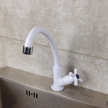 Смеситель для кухни ROEGEN RX523A моно (на одну воду), ABS пластик, высокий излив, белый *1/100