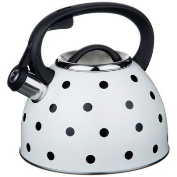 Чайник нерж. 2,5л со свистком Белый "Горошек", индукц. дно (907-070)
