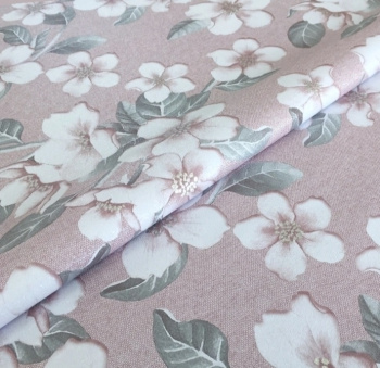 Клеёнка на тканевой основе "Style" "Яблоневый цвет" беж.-роз. фон шир.1,37м GW-21597 "Great Way" *20