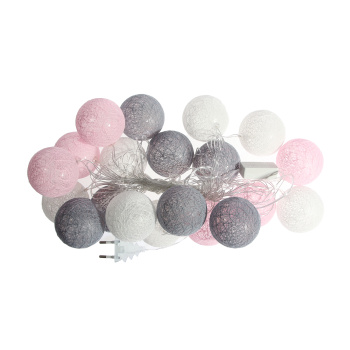 Гирлянда «Нить» Luazon Lighting, 5 м, фиксинг, белый, клубки серо-розовые 6 см, 20 LED, IP20, 220 В