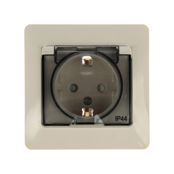 Розетка "Glossa" СП 1-мест. бежевая c/з з/ш крышка IP44 GSL000248 *1/10