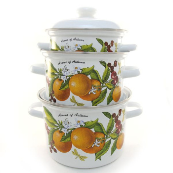 Набор кастрюль эмалированных: 2,0л+3,0л+4,5л рис. "Фруктовая фантазия" С-007АП2/4 "Лысьвен. ЭМАЛИ" 1